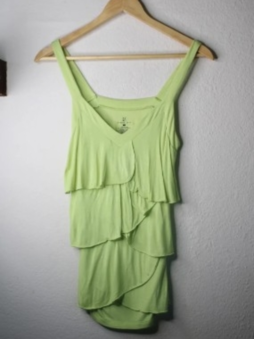 New York & Company Lime Green Layered Ruffle Tank Top